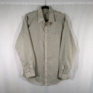 LL Bean Dress Shirt Men's Medium Yellow Plaid Button Up Long Sleeve